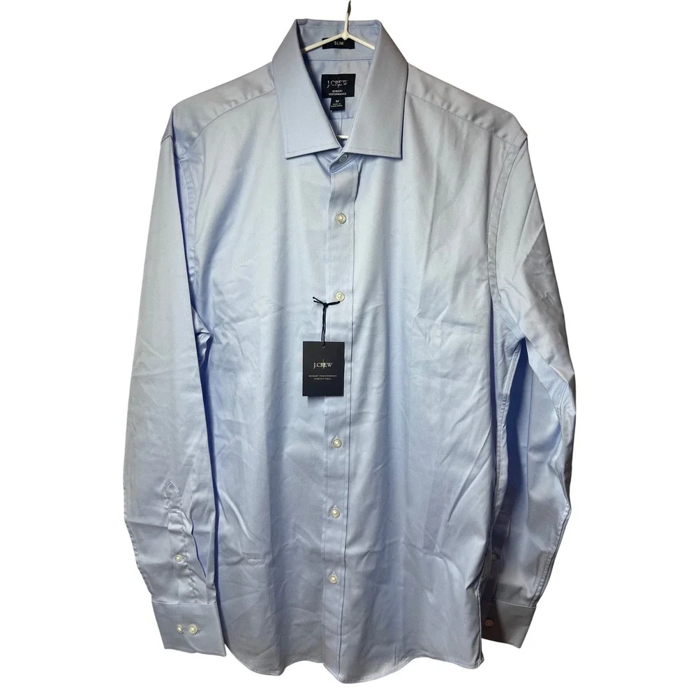 New‎ J.Crew Bowery Performance Stretch Twill Dress Shirt Slim Fit Blue Mens M